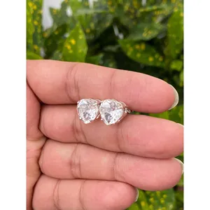 925 Silver <b>Stud</b> <b>Earrings</b> with Crystal Quartz Heart Elegant Crystal Jewelry - Product Image 4