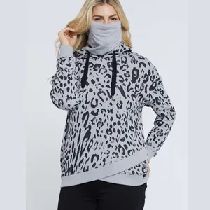 เสื้อฮู้ดพิมพ์ลายเสือดาวสำหรับผู้หญิง,เสื้อฮู้ดกีฬาแฟชั่นขนาดใหญ่พิเศษสำหรับผู้หญิง