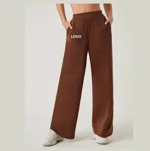 Baggy Flare empilé couleur marron solide respirant grande taille en vrac vente chaude Stretch français éponge polaire coton femmes pantalons de survêtement