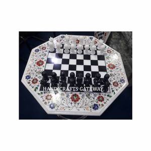 Alta calidad de clase y diseño moderno hecho a mano incrustaciones de mármol blanco natural forma octogonal comedor cena decoración mesa superior - Product Image 1