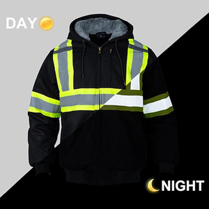 Hi Vis Reflective Safety Work Wear Sudaderas CON CAPUCHA DE SEGURIDAD DE INVIERNO Logotipo personalizado Impresión 3M Sudaderas con capucha de seguridad de construcción reflectantes - Product Image 3