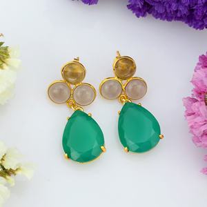 Pendiente lindo de gota de ónix ahumado y verde de alta calidad Pendiente chapado en oro de 18 quilates de Plata de Ley 925 - Product Image 4