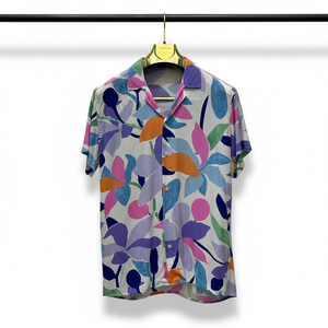 เสื้อเชิ้ตแขนสั้นลายดอกไม้สำหรับผู้ชาย ทรงหลวม ผ้าซาติน ระบายอากาศได้ดี ดีไซน์ทันสมัยสำหรับฤดูร้อน ชุดลำลองสำหรับวันหยุด - Product Image 4