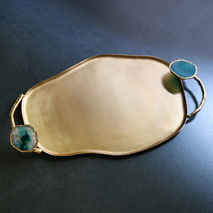 Top Trending Serving <b>Tray</b> With Natural Agate Stone Handles Handmade Decorative Food Drink Platter <b>For</b> Dining Kitchen Home <b>Decor</b> - Product Image 1
