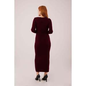 Vestido Bodycon Borgoña al por Mayor con Tejido Acanalado Largo y Elementos de Moda Sencillos - Product Image 1