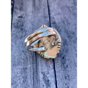 Royston Turquoise & <b>Sterling</b> <b>Silver</b> Handmade <b>Ring</b> Bezel <b>Set</b> Geometric Pattern Size 6 - Product Image 5