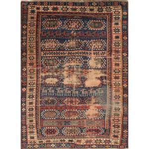 Alfombra Kiaan Azul de Lana Anudada a Mano con Patrón Geométrico, Rectangular, para Pasillo o Sala de Estar, 9x12 Pulgadas - Paem-1436 - Product Image 1