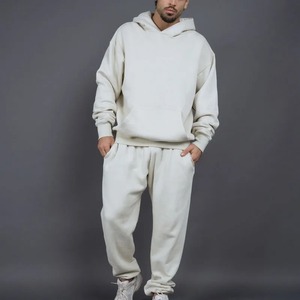 Automne hiver deux pièces hommes sport costume en peluche épaissi à capuche survêtement pantalons de survêtement couleur unie coupe ample mode sport - Product Image 3