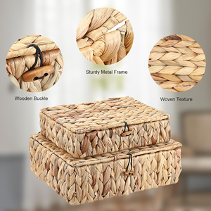 Nice Style Water Hyacinth Storage Basket <b>With</b> <b>Lid</b> Set Of 2 Handwoven Basket Boxes, Bedroom Living Room Decoration From Vietnam - Product Image 3