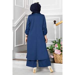 Conjunto de 3 piezas de Jacinto índigo, pantalones cortos de punto con logotipo personalizado con patrón sólido de ajuste holgado, Top y pantalones cortos de dos piezas - Product Image 3