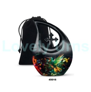 Urna conmemorativa de cremación de colibrí con gota de lágrima azul más vendida para cenizas humanas urna cruzada decorativa con bolsa de terciopelo gratis - Product Image 6