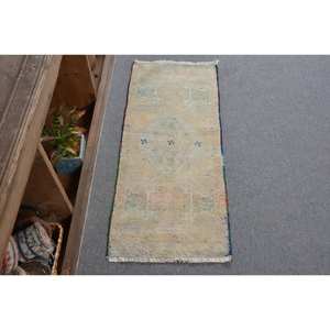 Vintage 1.5 X 3.3ft Beige Turkish Wool Rug Handmade Large Area Rectangle Patchwork Design for Living Room Latex Backing Abstract - Product Image 1