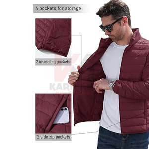Chaqueta acolchada con aislamiento repelente al agua para hombre, abrigo de invierno ligero a prueba de viento, carcasa de nailon transpirable, puños elásticos con cremallera completa - Product Image 5