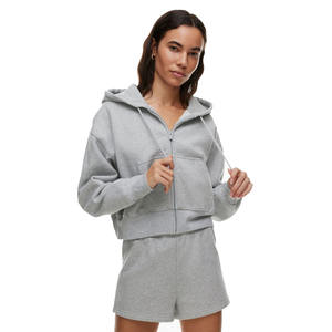 Haute qualité conception personnalisée femmes gris 100% coton fermeture éclair recadrée à capuche et ensemble court à vendre en bas quantité minimale de commande - Product Image 3