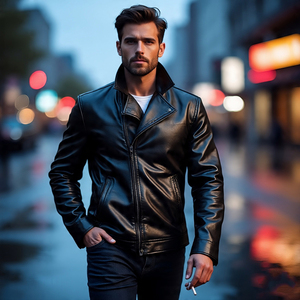 Chaqueta de cuero de motocicleta de invierno para hombre, cuello redondo, cremallera, logotipo frontal, a prueba de viento, transpirable, moda de calle alta - Product Image 6