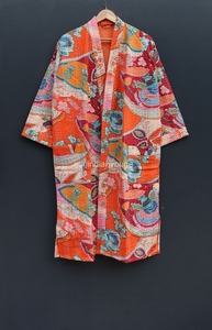 Chaqueta universitaria Kantha Floral de estilo japonés hecha a mano, abrigo de invierno con cinturón de corbata bohemio, bata y chaqueta Kantha - Product Image 6