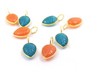 Diy piedra preciosa hoja tallado hecho a mano encanto colgante cornalina encanto chapado en oro apatita hoja colgante - Product Image 1