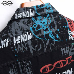 Veste en jean pour hommes coupe ample avec lettre imprimée coton foncé Graffiti veste colorée fête rappeur Style bouton poche - Product Image 6