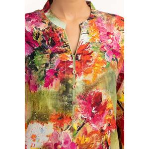 Chemise et pantalon décontractés d'été à imprimé pelouse verte pour femmes, col mandarin, respirant - Product Image 2