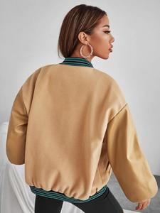 Veste de baseball décontractée pour femme de haute qualité avec manches en cuir véritable, nouveau design imprimé - Product Image 3