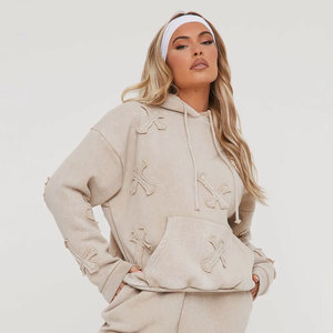 ชุดเสื้อฮู้ดและกางเกงวอร์มลำลอง2ชิ้นผ้าฟลีซฟอกสีวินเทจแนววินเทจสำหรับฤดูหนาวในราคา - Product Image 4