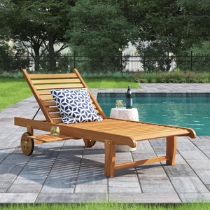 Chaise longue d'extérieur en bois de teck massif au design moderne Chaise longue de couleur naturelle Mobilier de jardin - Product Image 5