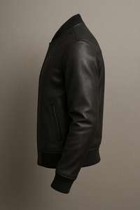 <b>Mens</b> Brown Genuine Leather Bomber <b>Jacket</b> Ribbed Collar and Cuffs Full Zip OEM/ODM Available - Product Image 3