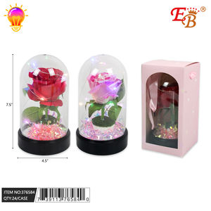 Rosa Singola EB con Cupola di Vetro Illuminata 7,5 Pollici, Decorazioni per San Valentino - Product Image 1