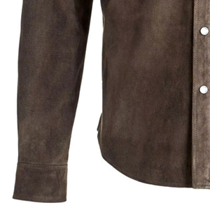 Camisa de cuero de gamuza personalizada para hombre, último estilo con decoración de botones y camisa de gamuza de cuero con bolsillo - Product Image 5