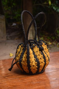 Custom Made 100% Natural Banana Fiber Bags Made From Natural Banana Fiber for Resale and for Organic Stores in <b>Black</b> & Orange - Product Image 2