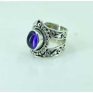 Handmade Amethyst Silver <b>Ring</b> Boho Purple Gemstone Inlay Jewelry <b>Statement</b> Gift for Her Birthday Anniversary Valentine's Day - Product Image 4
