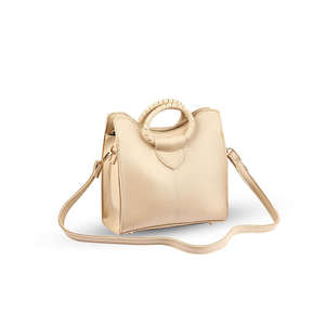Elegante bolso de mano de cuero beige para mujer con asa circular, Correa desmontable y cierre de cremallera, monedero de oficina cruzado - Product Image 5