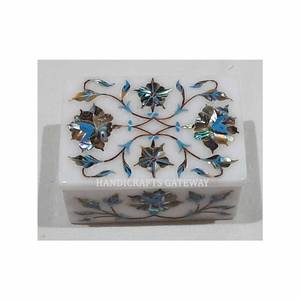 Oeuvre d'art indien marbre blanc fait à la main avec incrustation bleu antique avec conception personnalisée pour l'acheteur boîte d'incrustation de nacre en marbre - Product Image 1