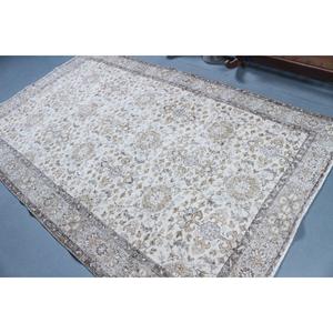 Tapis turc vintage 5,4x8,8 pieds, grand tapis en laine rayé blanc - Product Image 4