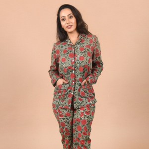 Camisón De Botones Para Mujer Samring - Manga Larga, Algodón De Bambú Suave, Talla M Color Rojo