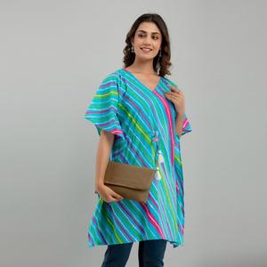 Robe Kaftan en Coton Imprimé Leheriya Bleu Clair Taille XS Respirante et Élégante pour Tenue de Soirée Type de Fourniture ODM SHKUP1229 Design - Product Image 6