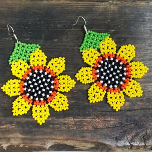 Boho <b>bead</b> earrings with <b>turquoise</b> design andy cascading fringe, unique jewelry gift - Product Image 1