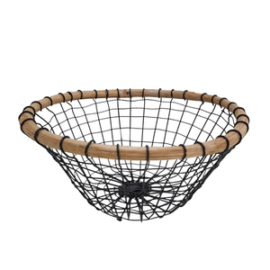 Luxury Rustic Metal <b>Wire</b> <b>Storage</b> <b>Basket</b> Premium Wooden Frame Modern Organizer Bin <b>for</b> Kitchen Fruit and Pantry Display - Product Image 3