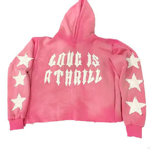 2025 Customization Hoodie100%Cotton Fleece Cropped Distressed Patch <b>Applique</b> Embroidered Acid Washed SunFaded Hoodies for Unisex - Product Image 1