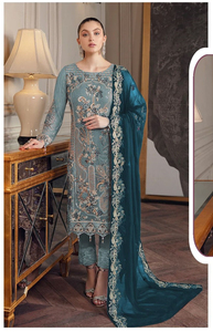 Nuevo traje paquistaní Georgette pesado con bordado Pearl Work Palazzo traje semi cosido para la venta en línea - Product Image 3