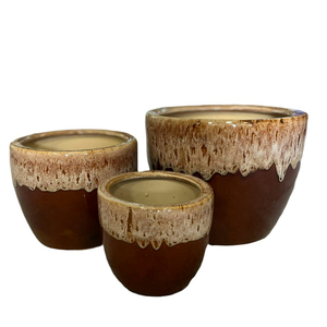 Stock disponible : Pots d'extérieur modernes gris/bleus en céramique, ronds, émaillés, écologiques pour la maison et le jardin - Product Image 3