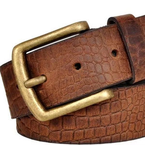 Cinturón de cuero con estampado de cocodrilo de grano superior informal para hombre sólido - Product Image 1