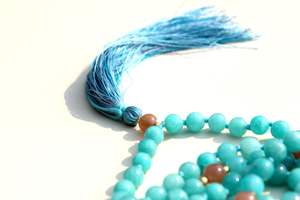 Collier de prière tibétain en amazonite bohème unisexe en gros, mala avec perles rondes de 6 mm, cristal de guérison naturel, pompon en soie - Product Image 5