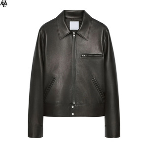 Chaqueta de cuero de grano completo transpirable a prueba de viento de invierno para hombre con bolsillos laterales de cuello levantado elegante para ocasiones casuales y formales - Product Image 1