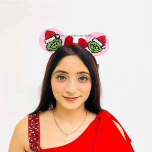 Hand Embroidered Mickey Ears Beaded <b>Headband</b> Unique Christmas Themed Custom Hair Accessories From India - Product Image 5