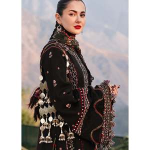Conjunto de Traje Bordado de 3 Piezas para Mujer HUSSAIN REHAR con Chal Estampado Courtrai y Pantalón-BIC-4261 con Bordado Dhanak - Product Image 5