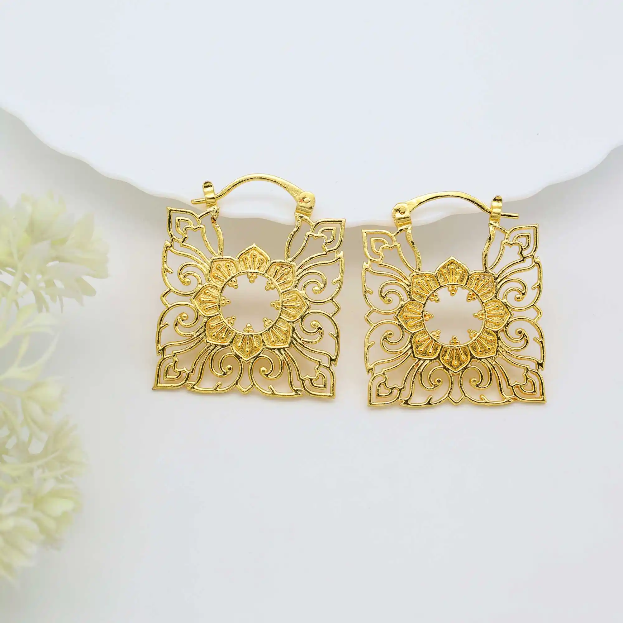 Exclusive Ethnic Jewelry Boho Mandala Flower Gold Plated Drop Tribal Earrings Gifts for Women and Girls Unique Earings