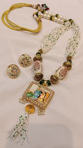 Beautiful Janmashtami Special Radha Krishna With Tamble Tanjore Long <b>Necklace</b> Set High Quality <b>Necklace</b> With <b>Earrings</b> - Product Image 3