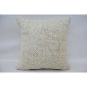 Coussin en laine beige Kantha patchwork 16x16 pouces tissé motif vintage rustique - Product Image 1