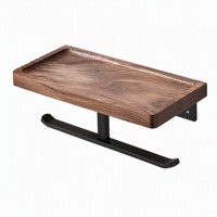 STOCCO Porte-papier toilette mural moderne en bois de noyer avec étagère pour téléphone, distributeur de papier hygiénique pour hôtel et maison